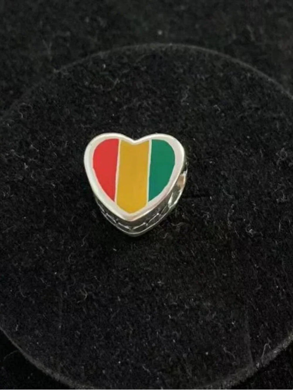 Pandora Silver Heart Enamel Charm with Red, Yellow, Green Stripes